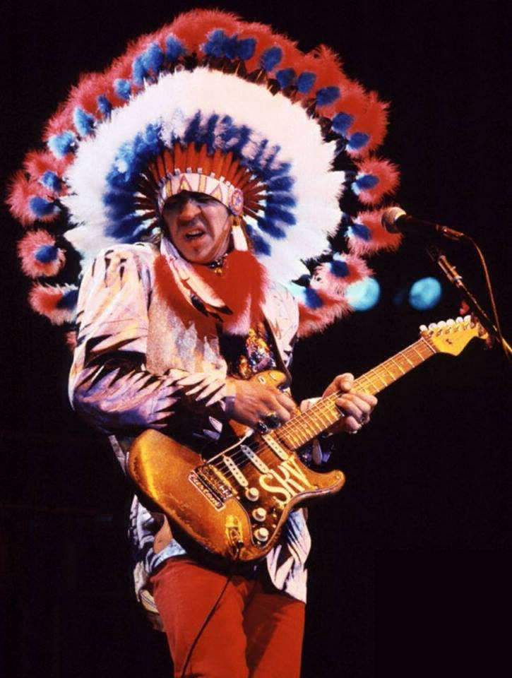 Stevie Ray Vaughan On Stage in Headdress