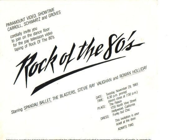 Invitation for Rock of the 80s TV Show