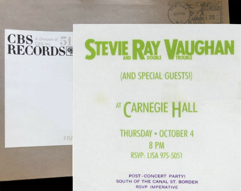 Stevie Ray Vaughan Invite to Carnegie Hall Aftershow Party