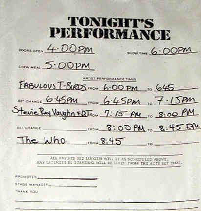 Timetable for Miller Lite Party 1989-09-03