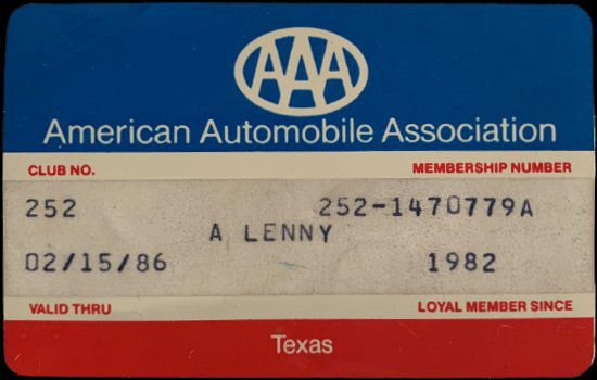 Stevie Ray Vaughan American Automobile Association Membership Card