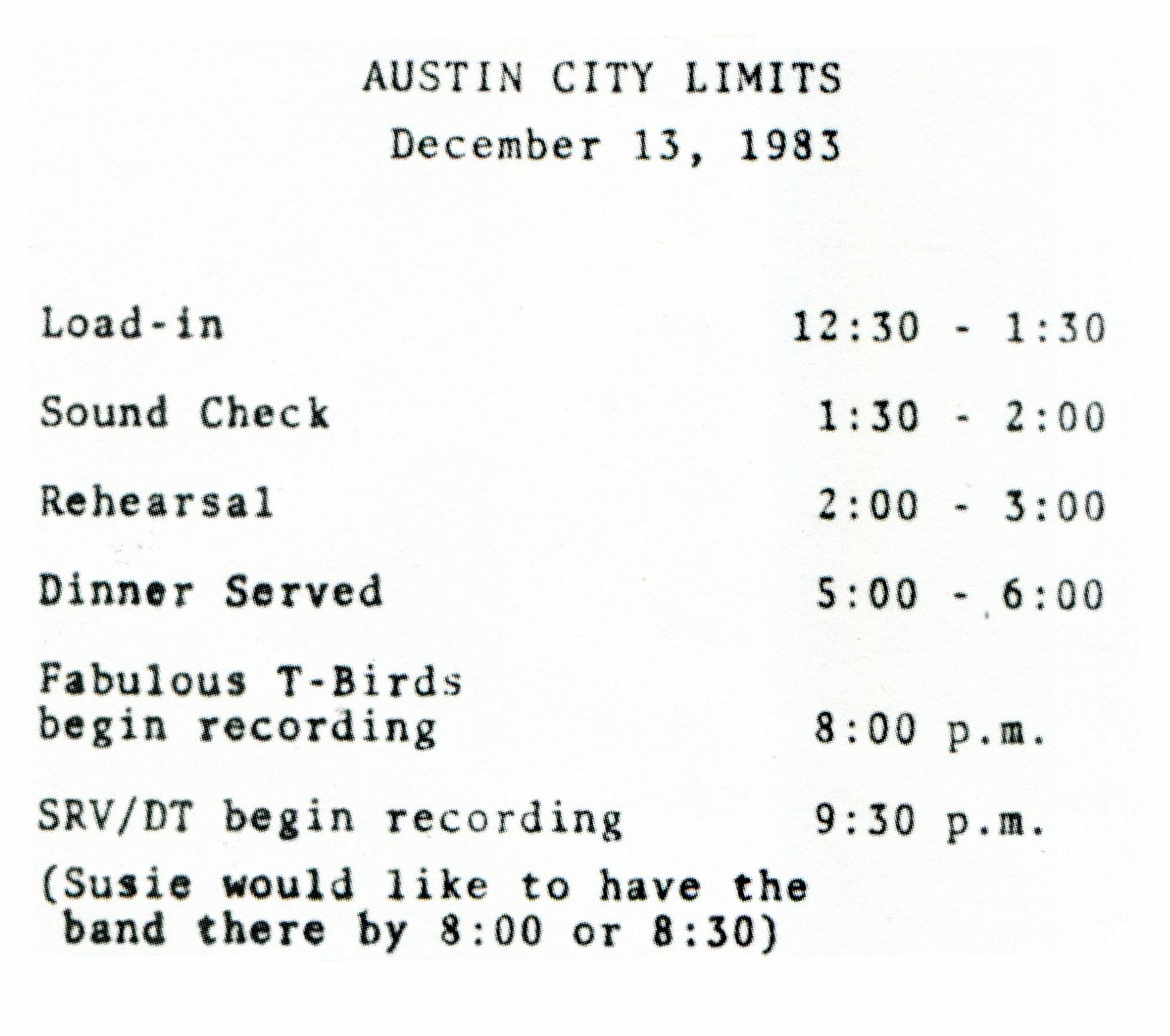 1983 Austin City Limits Schedule