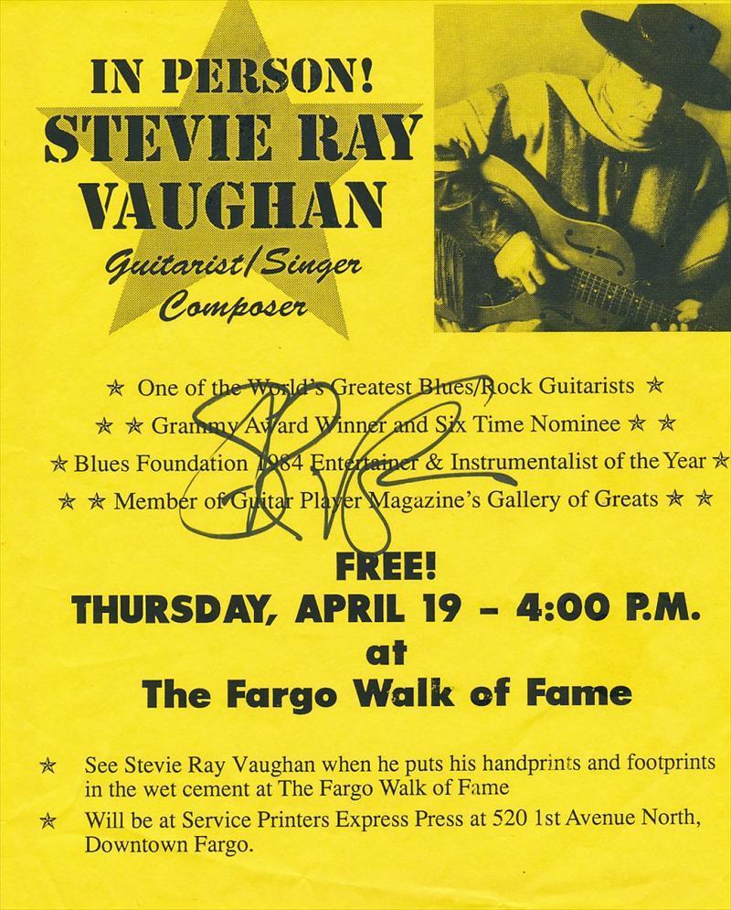 Stevie Ray Vaughan Advert for Fargo Walk of Fame