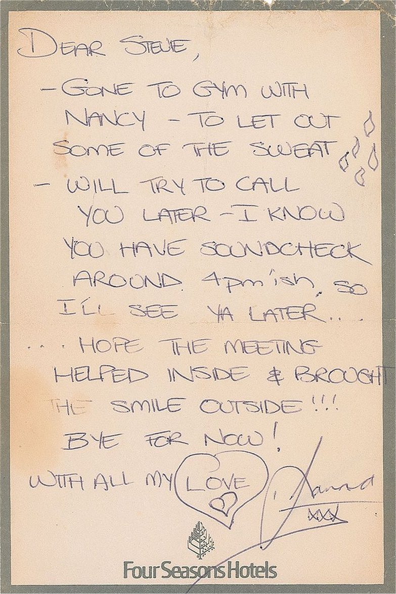 Letter from Janna to Stevie Ray Vaughan