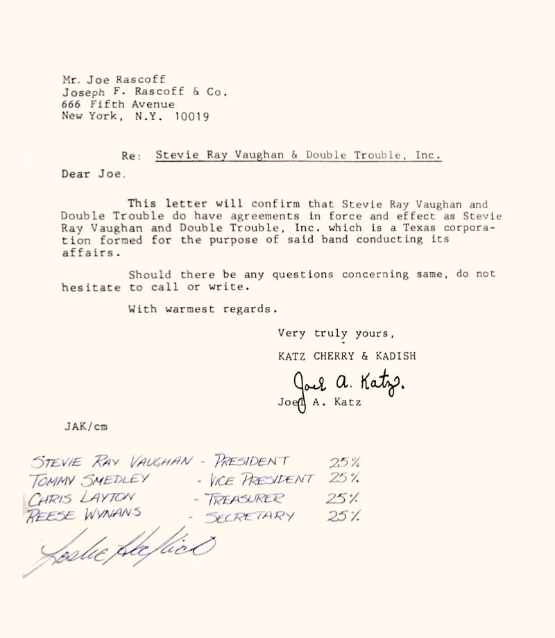 Stevie Ray Vaughan Lawyers letter confirming Company Name
