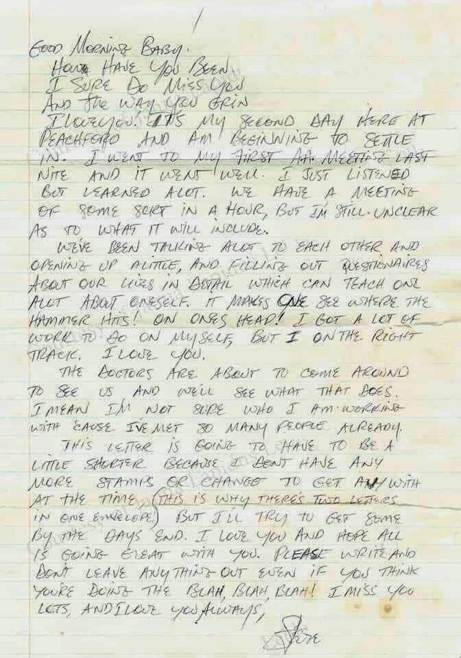 Stevie Ray Vaughan Letter to Janna from Rehab