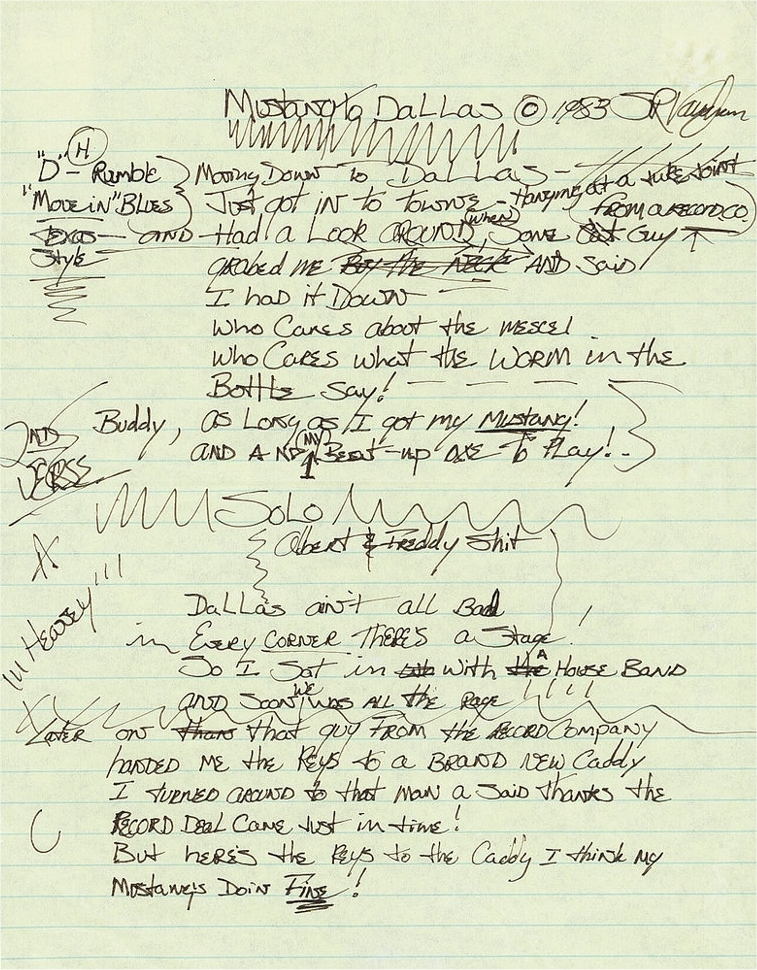 Mustang to Dallas Handwritten Lyrics
