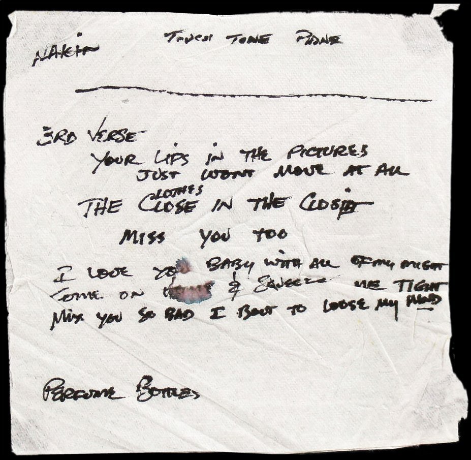 Stevie Ray Vaughan Handwritten Lyrics on Napkin