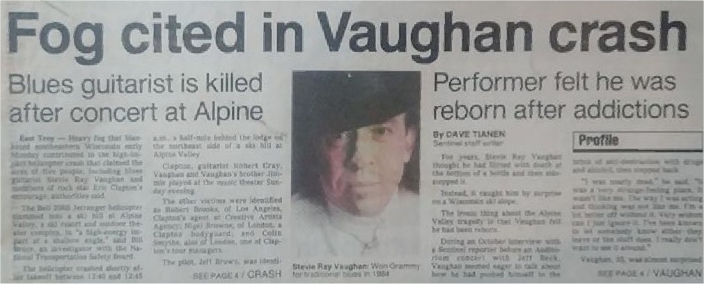 Stevie Ray Vaughan Death Newspaper Report