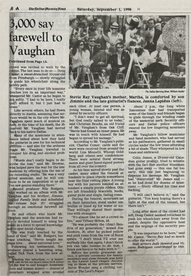 Stevie Ray Vaughan - Dallas Morning News Funeral Report