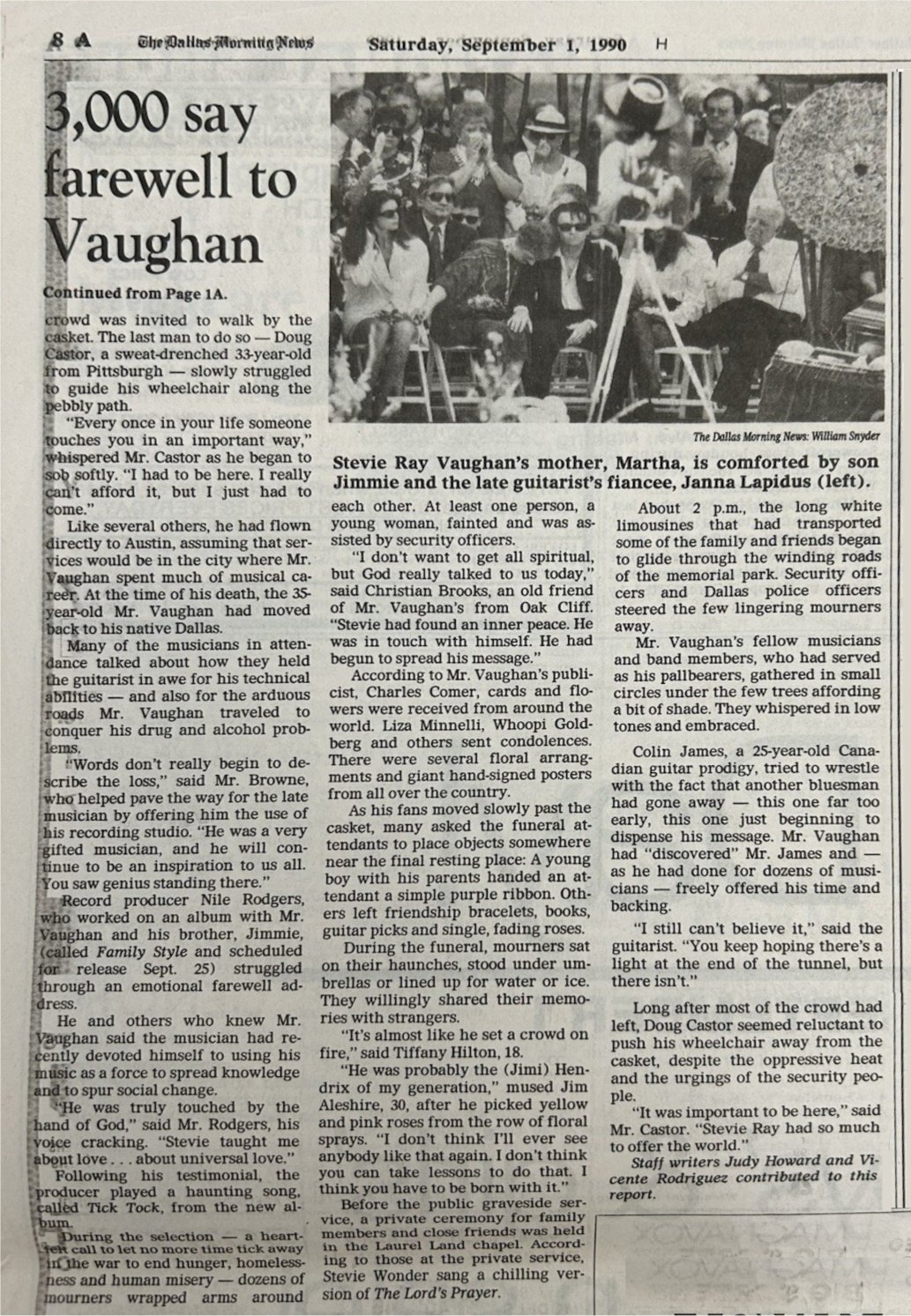Stevie Ray Vaughan - Dallas Morning News Funeral Report