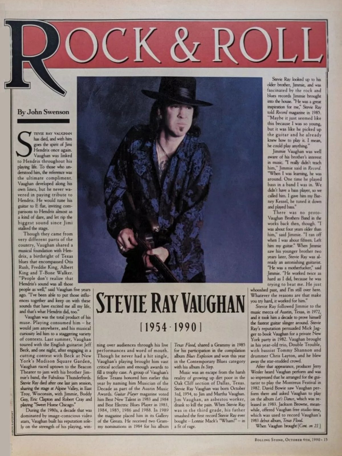 Stevie Ray Vaughan - Rolling Stone Obituary