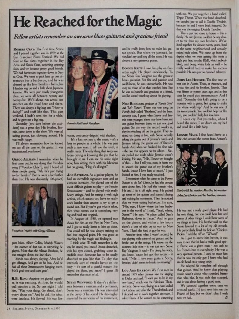 Stevie Ray Vaughan - Rolling Stone Obituary