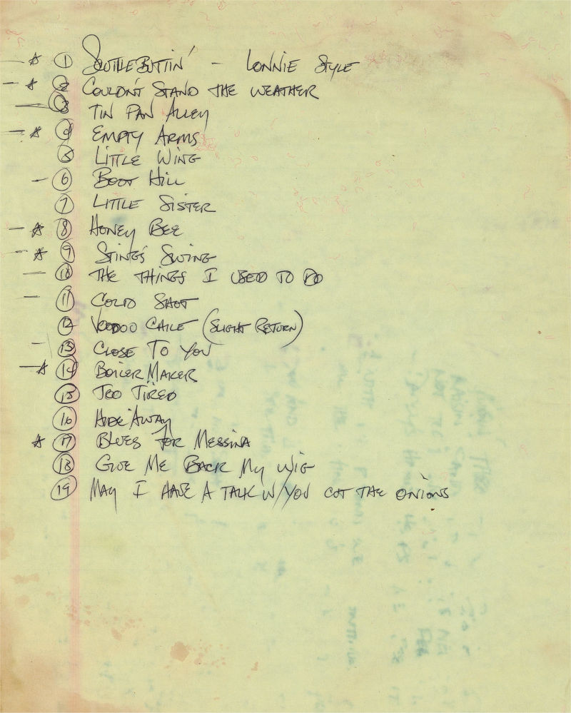 Stevie Ray Vaughan Setlist from CSTW Tour