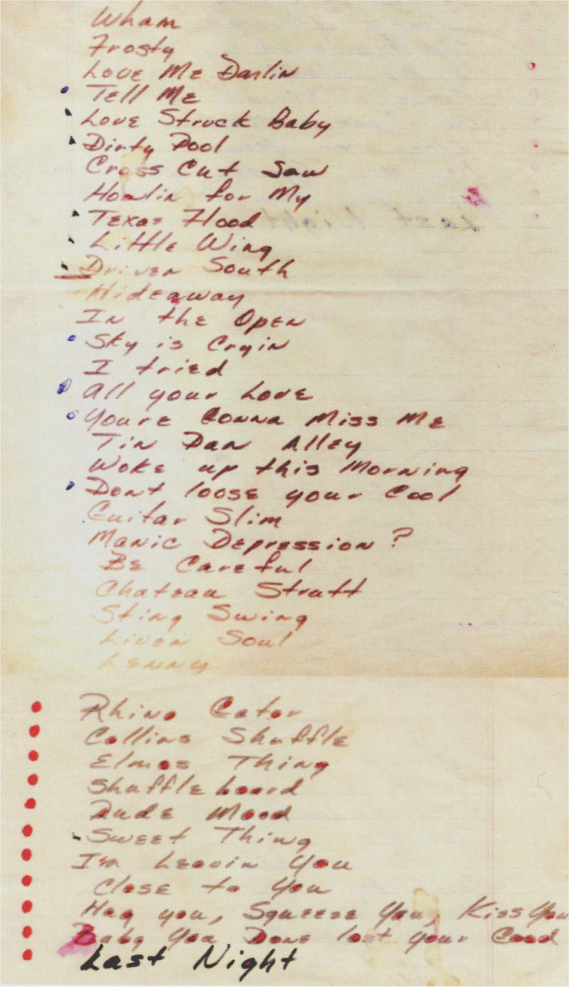 Stevie Ray Vaughan Setlist from circa 1981