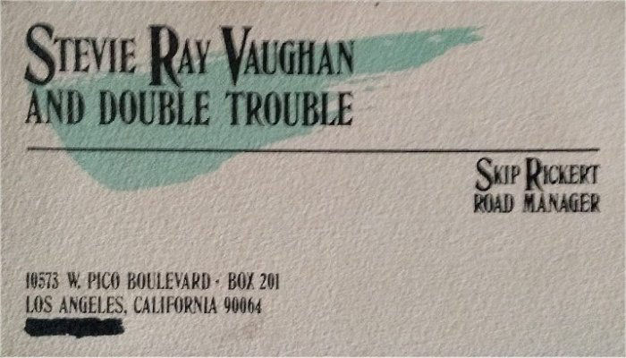 Stevie Ray Vaughan Skip Rickert Business Card