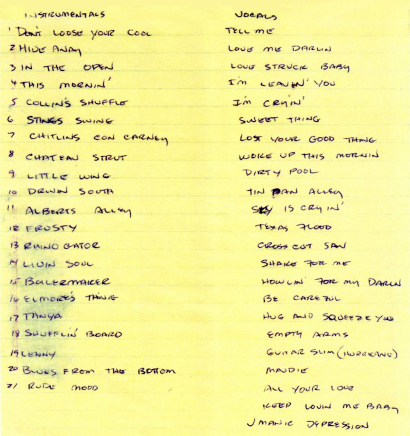 Stevie Ray Vaughan 1982 Song List