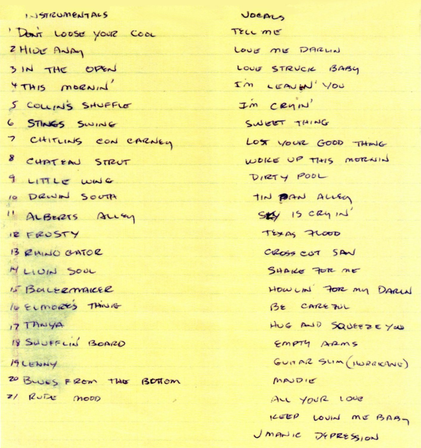 Stevie Ray Vaughan 1982 Song List