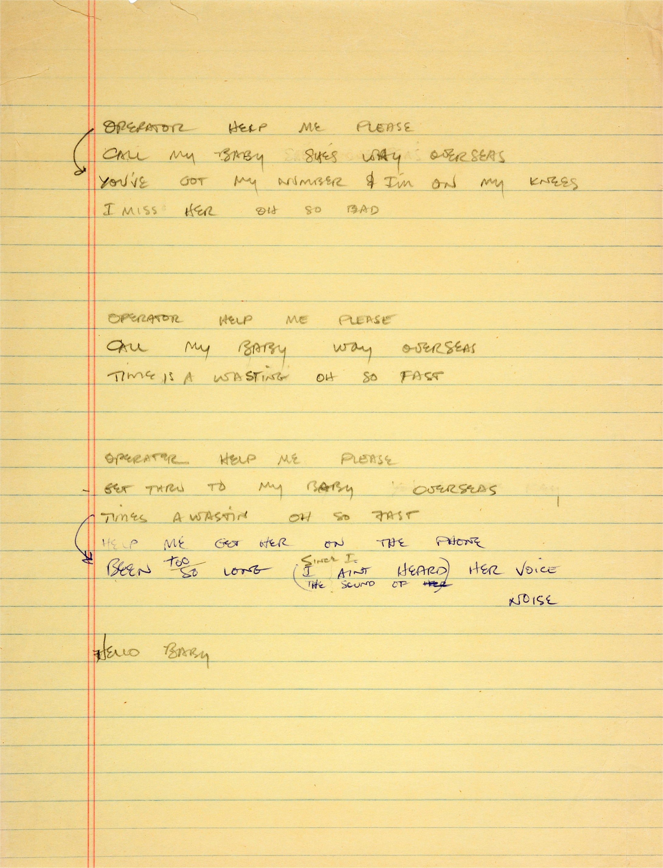 Telephone Song Handwritten Lyrics