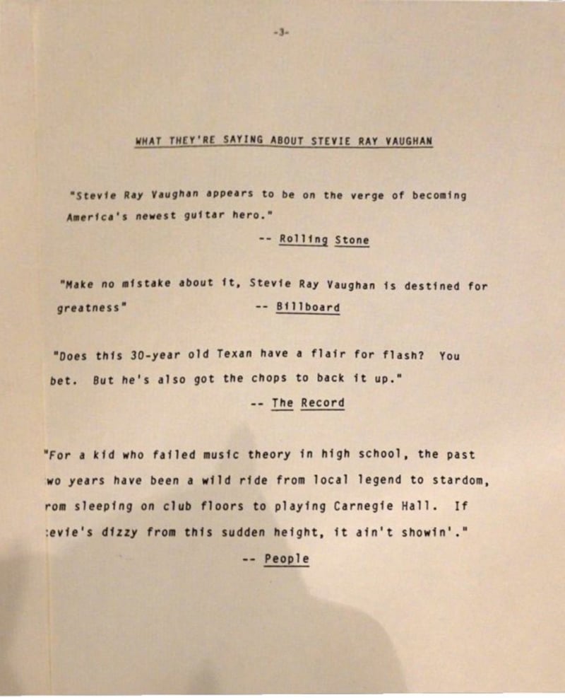 Stevie Ray Vaughan - Texas Flood Press Release