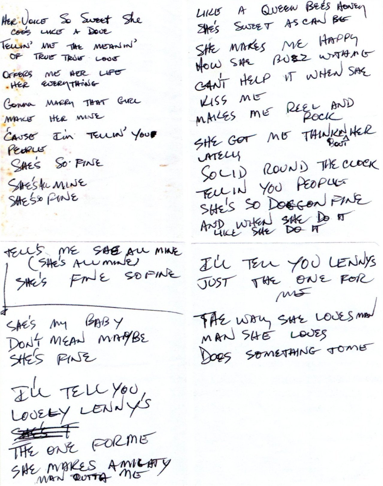 Stevie Ray Vaughan Handwritten Lyrics