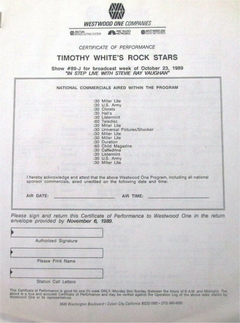 Stevie Ray Vaughan - Timothy White's Rock Stars 1989