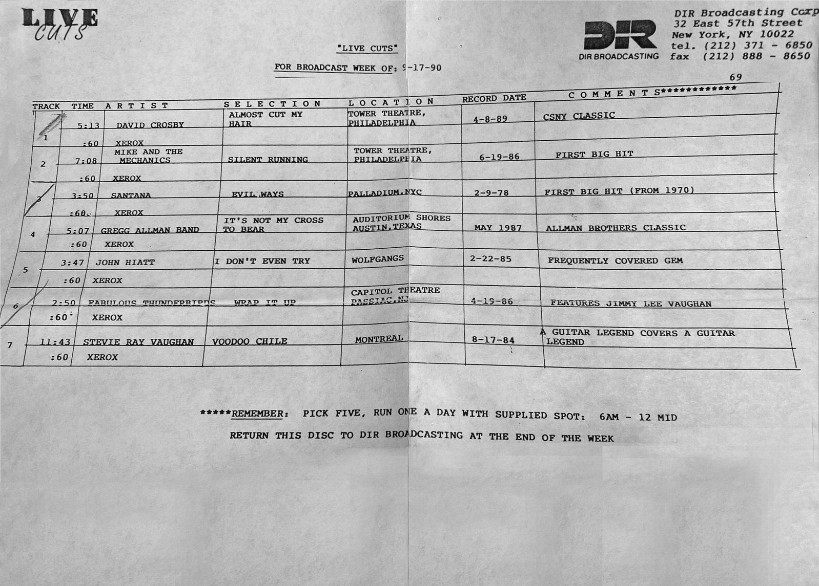Stevie Ray Vaughan - DIR Live Cuts Radio Show 1990