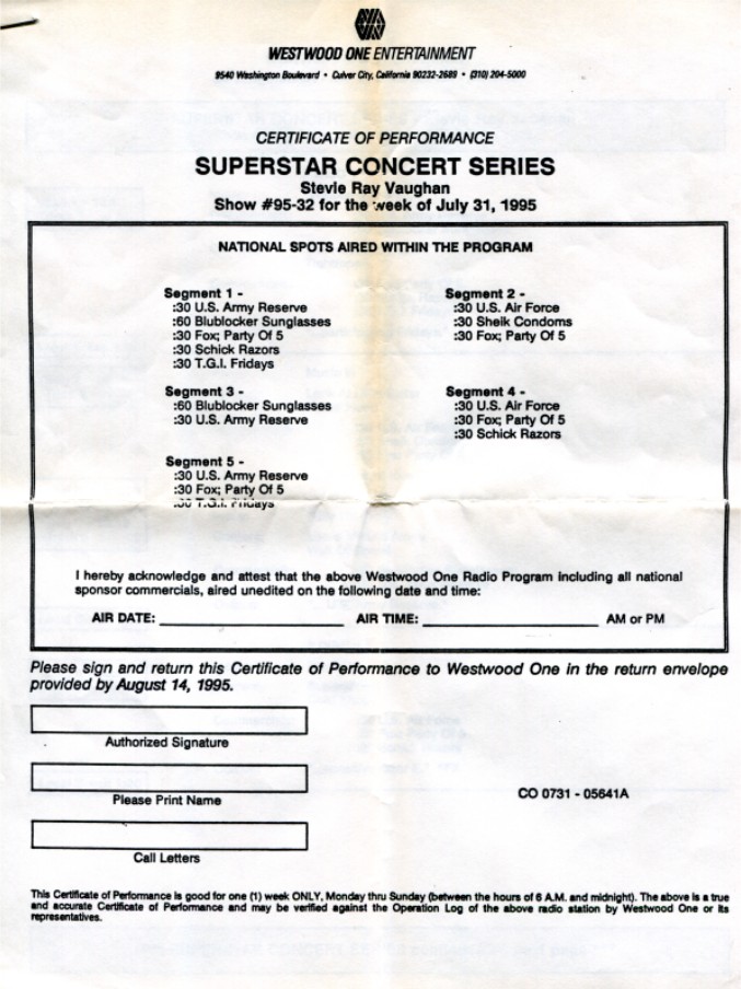 Stevie Ray Vaughan - Westwood One Radio Show 1995