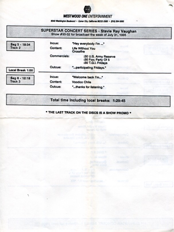 Stevie Ray Vaughan - Westwood One Radio Show 1995