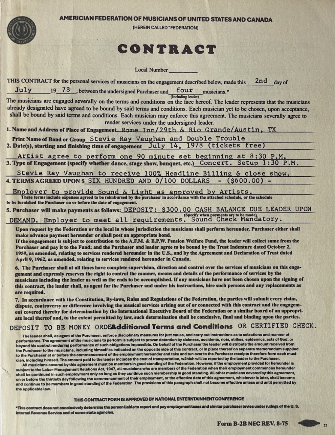 Early Double Trouble Tour Contract