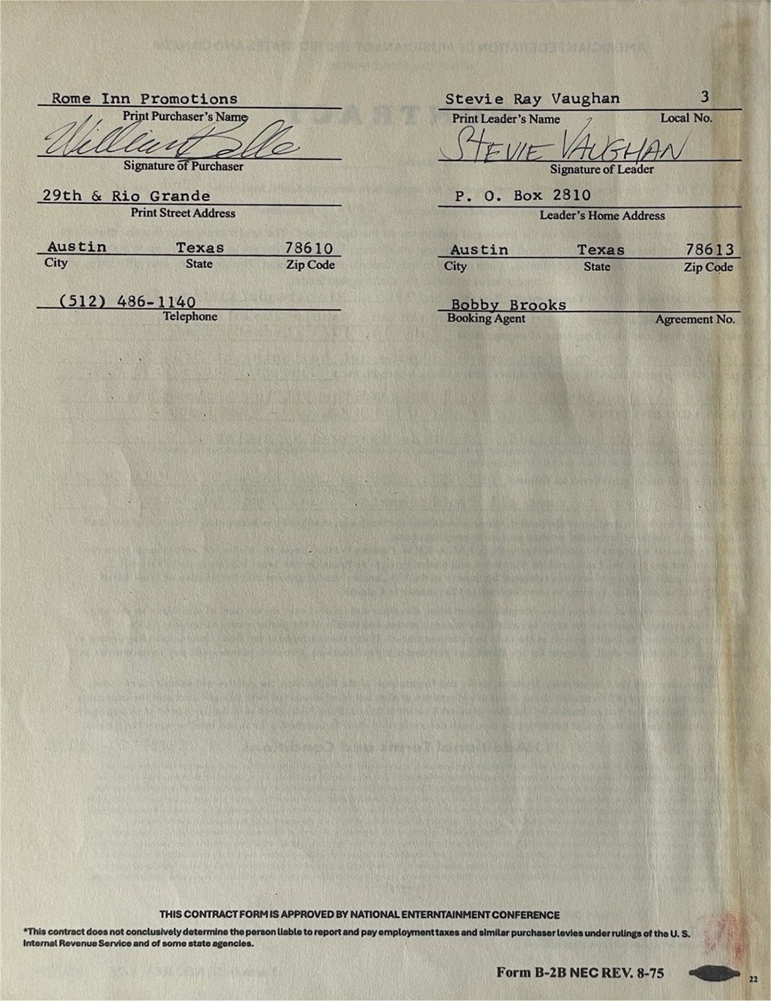 Early Double Trouble Tour Contract