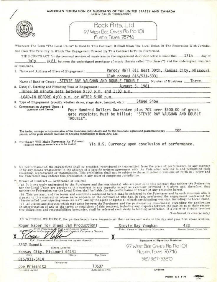 Early Double Trouble Tour Contract