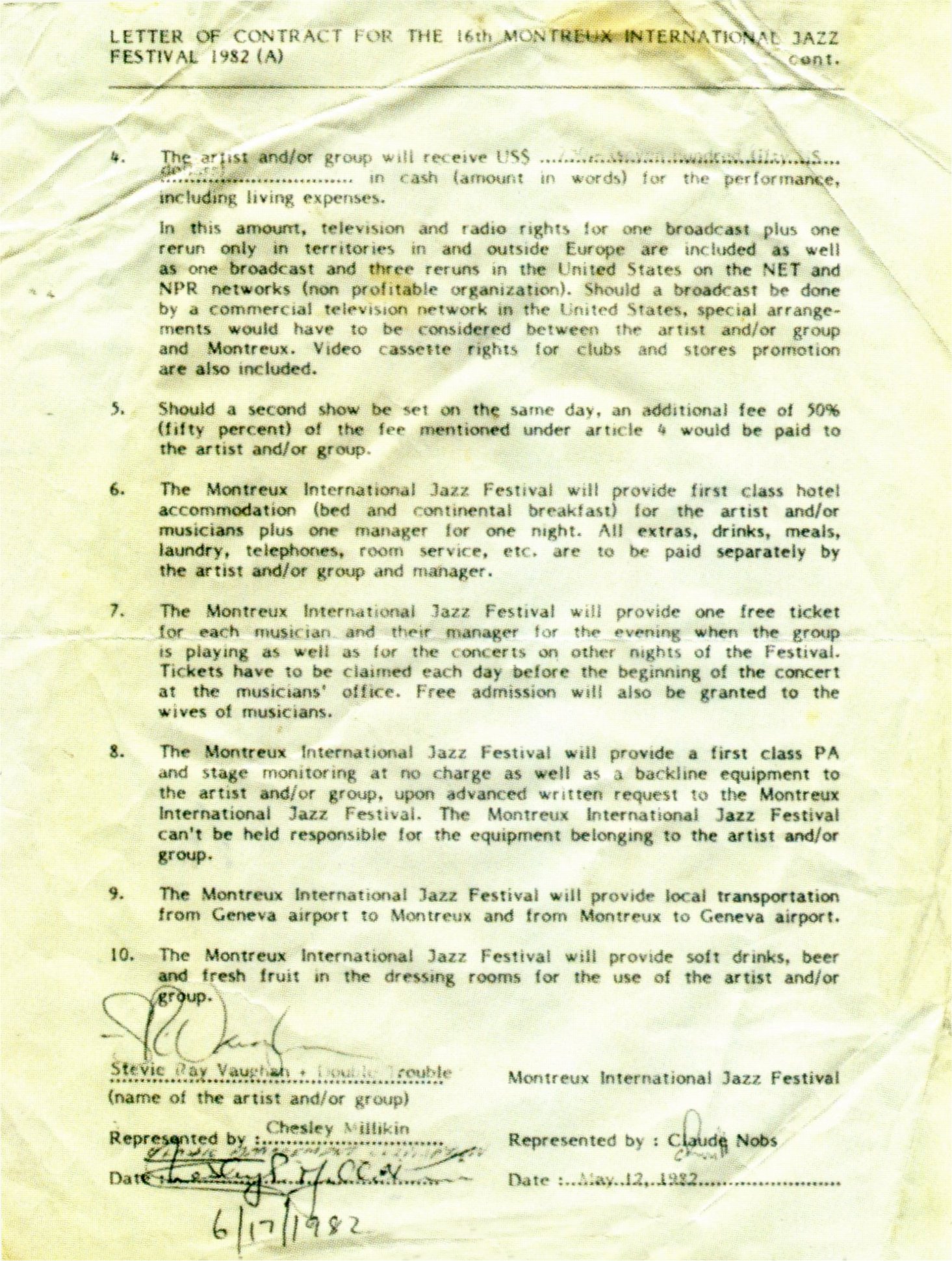 Contract for Montreux 1982