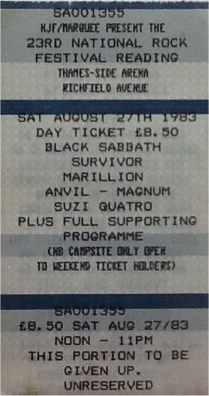 Texas Flood Tour Ticket Stub 1983 Reading Festival