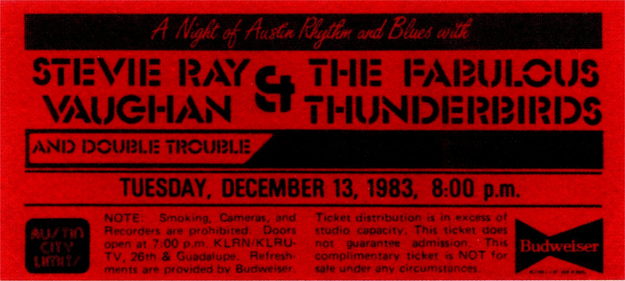 Stevie Ray Vaughan Austin City Limits Ticket