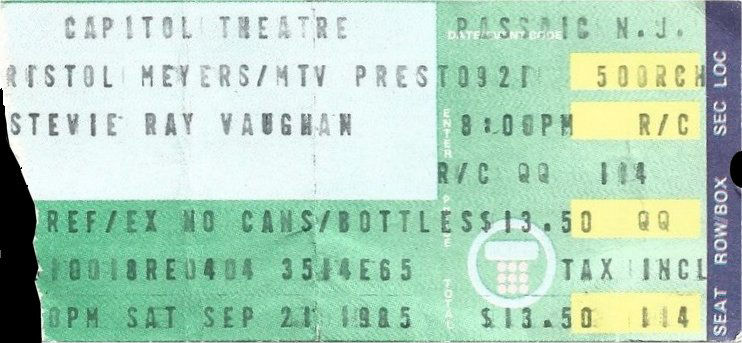 Stevie Ray Vaughan MTV Rock Influences Ticket Stub