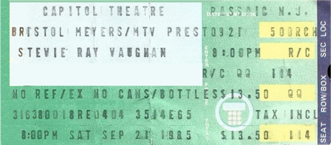 Stevie Ray Vaughan MTV Rock Influences Ticket Stub