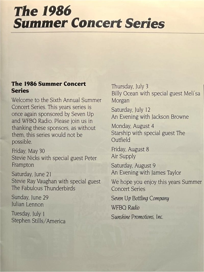 1986 Summer Concert Series - Sports and Music Center, Indianapolis, IN