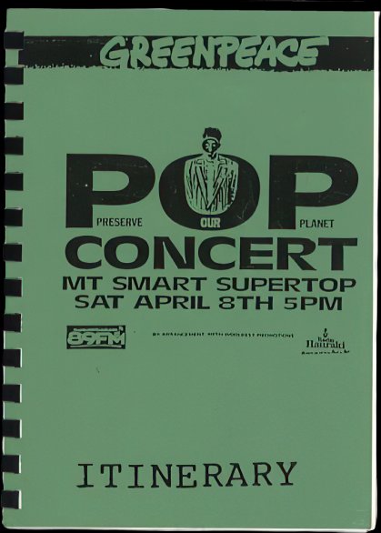 New Zealand 1988 Greenpeace Pop Concert Itinerary