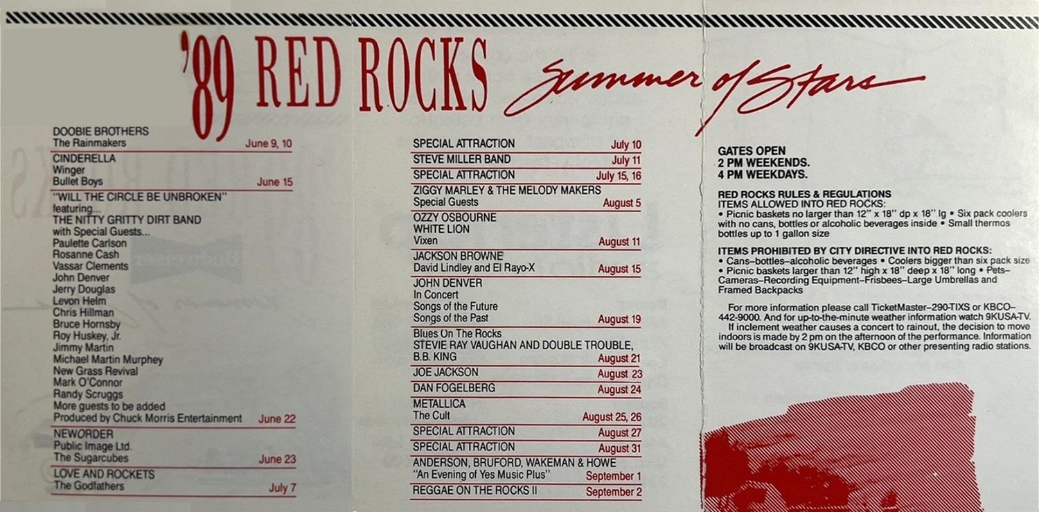 1989 Red Rocks Festival Schedule