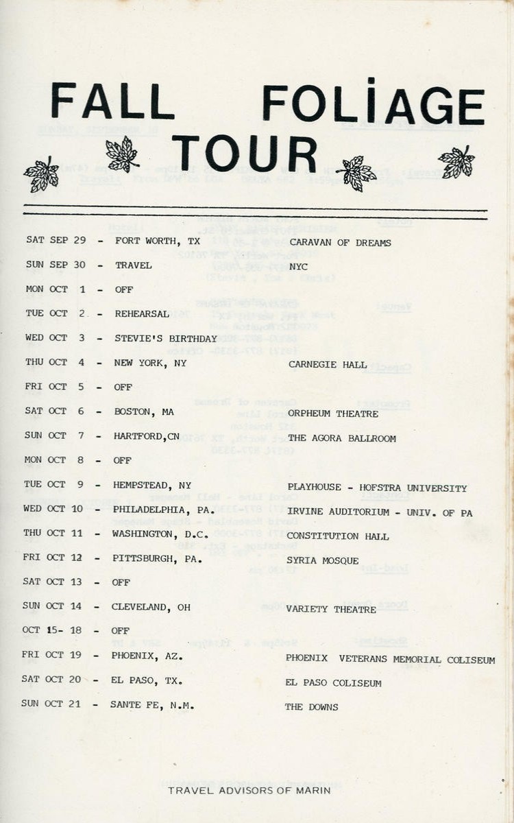 Couldn't Stand the Weather Tour Itinerary
