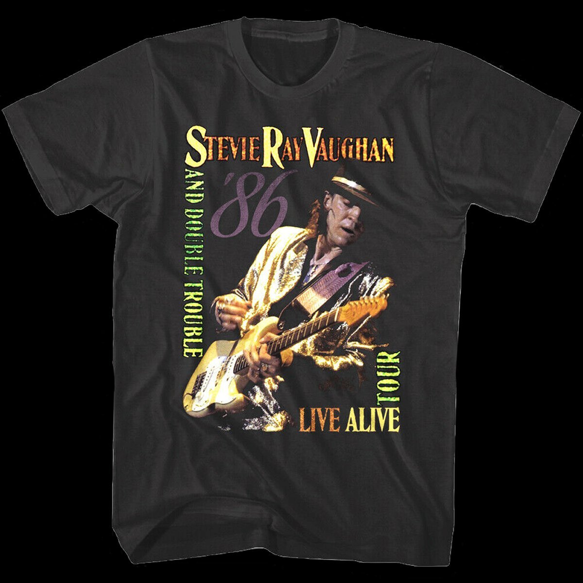 1986 Stevie Ray Vaughan Live Alive Tour Cotton White Men M-4XL T-shirt K1959