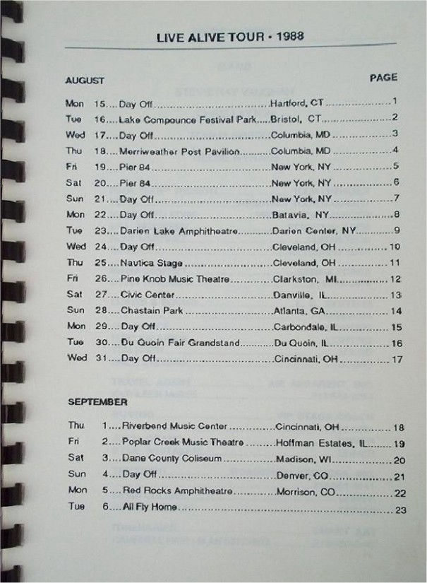 Live Alive Tour Itinerary