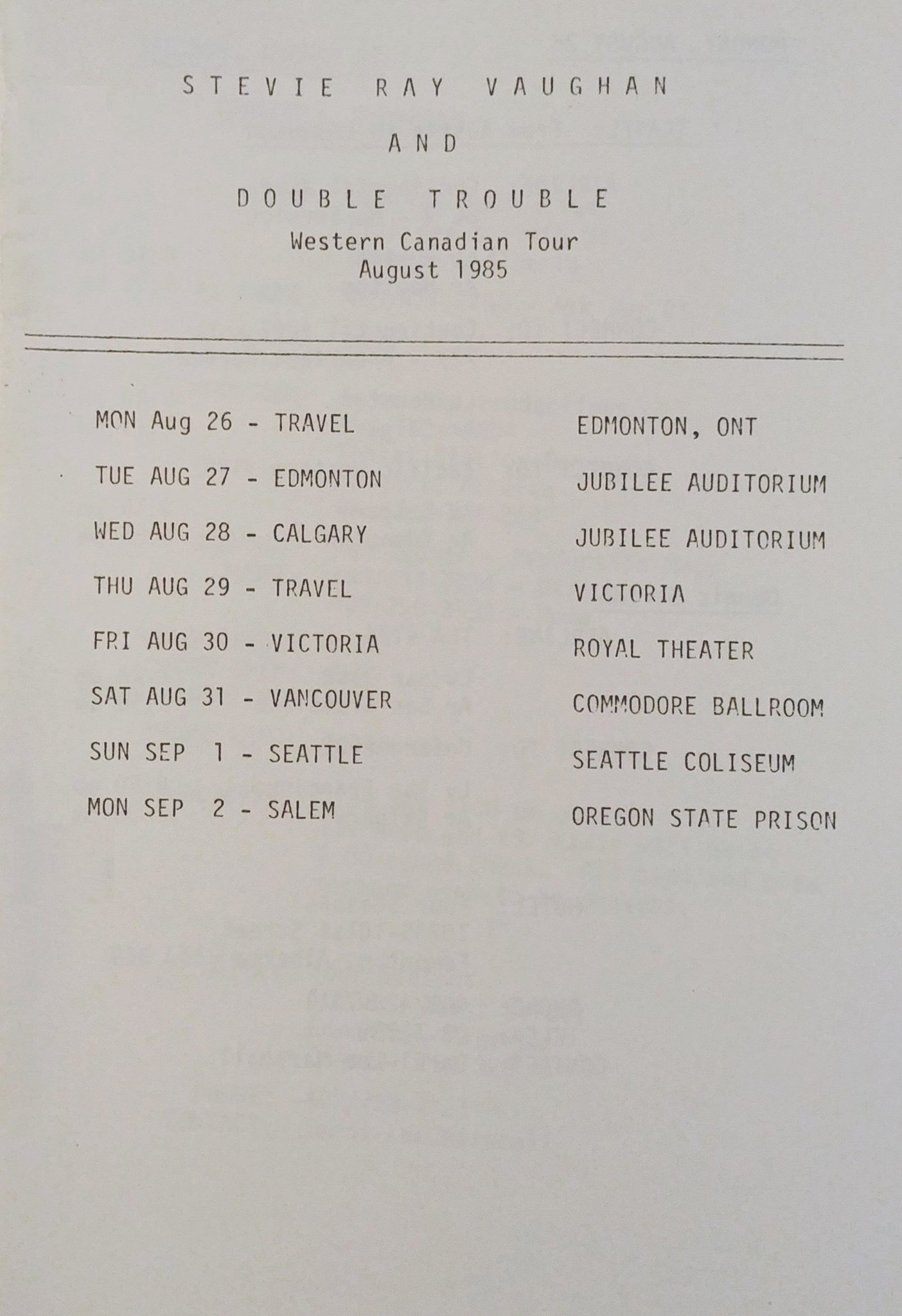 Soul to Soul Tour Itinerary